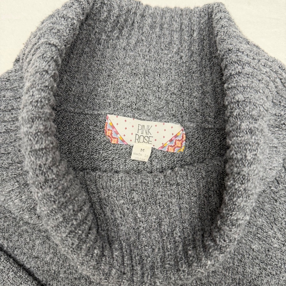 Pink Rose Women Medium Grey Roll Neck Sweater 3/4 Sleeve Casual Cozy Knit - Picture 5 of 10